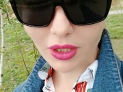 Risky tit flashes in a public park, a sweet voiced blondie 5/16