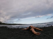 one piece black sand beach yoga 5-22-19 12/16