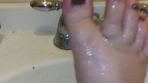 Foot washing in sink