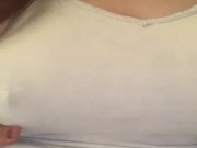 White shirt, hard nipples