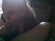 PRETTY eyed BLOnde massages my balls while she sucks all the CUM out