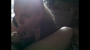 PRETTY eyed BLOnde massages my balls while she sucks all the CUM out