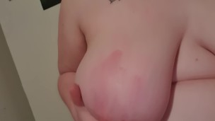 BBW tit torture - self sucking, biting, and pinching, 