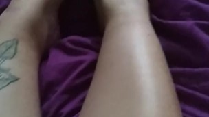 Chubby fat feet legs playing and massage then with body lotion