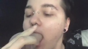 cute ftm twink sucks on a dildo - short clip