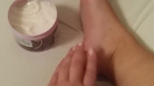 Playing and massage tiny chubby fat BBW feet
