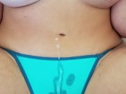 Cute blonde girl spreads her legs for cum on her panties. 13/16