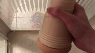 Intense orgasm with fleshlight in the shower