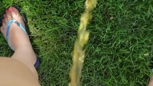 Short Girl Morning Pee Outside