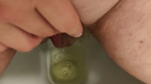 Long powerful piss and pussy rub after 4 hours of holding