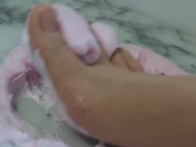 teen feet make a foamy mess
