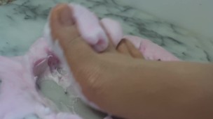 teen feet make a foamy mess