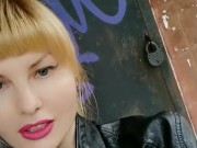 Public, cute tight pussy flashes on the street, could fuck me by the wall? 1/16