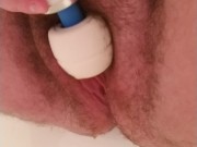 Using a Hitachi on My Big Clit While Squirting Piss