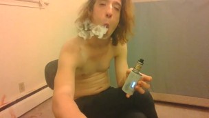 Topless Transgirl Trying Vape Tricks