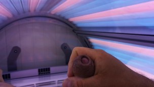 Solo male, cock play, cum in tanning salon