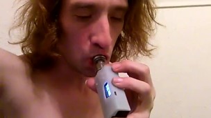 Topless Transgirl Vaping at the Day Prior to 12 Months on HRT/Estrogen
