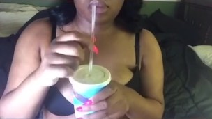 Bbw drinks creamy white ;) Food