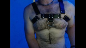 Morning Leather Cumshot in the Blue Room
