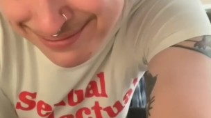 Tattooed FTM Smoking Blunt and Stripping