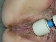 Cumshot on hairy pussy used to get off