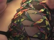 massaging my pierced tits under my see through bra