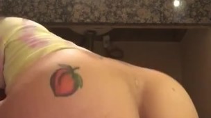 Honey Red rides black dildo