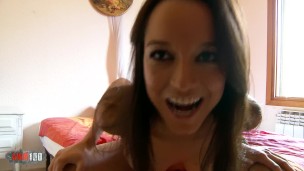 Pornstar brunette Francys Belle doing a striptease live webcam
