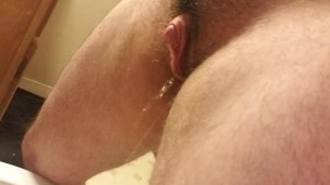 Pumped FTM cock stands to pee