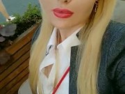 Horny luxury office blonde, lunch at a public cafe, craving showing pussy 9/16