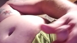 Bearded tattooed daddy strokes his chubby cock