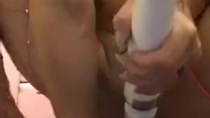 Dirty chav sluts shoves giant anal beads up her arse then uses huge dildo