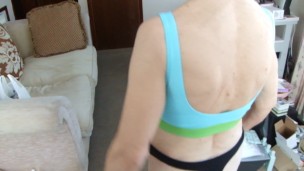 Seeexy Catwalk In Sexy Black Thong And Blue Sports Bra...Look At My Body...
