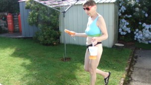 SEXY!!! Washing Car In A Black Thong And Blue Sports Bra...Look At My Body!