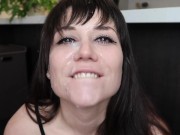 horny slut takes HUGE facial 15/16