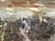 Petite Girl Piss On Old Brick Building