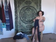 Squirting after getting dressed for my first burglary | hairy pussy 2/16