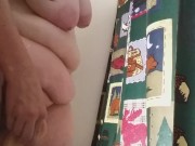 Fucking my dildo with my tits in the shower pt 2