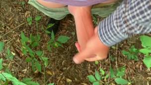 Twink jerks faster and slower , faster and slower ... then cums outdoor