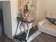 Naked girl on a treadmill