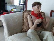 Sexy Play With My Fluffy Red Scarf, In Black Bra And Sexy Long Trousers...!
