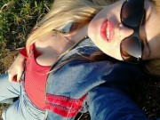 A sunny day & a gorgeous milf sunbathing in the field feeling sexy!  14/16