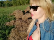 A sunny day & a gorgeous milf sunbathing in the field feeling sexy!  2/16