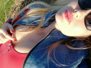 A sunny day & a gorgeous milf sunbathing in the field feeling sexy!  3/16