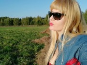 A sunny day & a gorgeous milf sunbathing in the field feeling sexy!  6/16