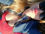 A sunny day & a gorgeous milf sunbathing in the field feeling sexy!  9/16