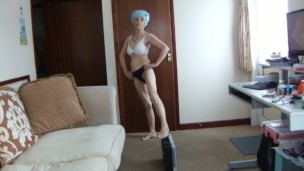 SEXY Catwalk & Luggage. Look At My Body! Hair Towel, White Bra & Knickers!