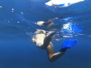 Public beach. Nude snorkeling / Underwater. Save the ocean and have fun!