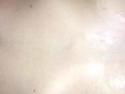 POV Handjob, cum on wife’s tits. Husband licks the cum right off her chest.