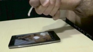 Huge sloppy cumshot overall a sexy model on phone